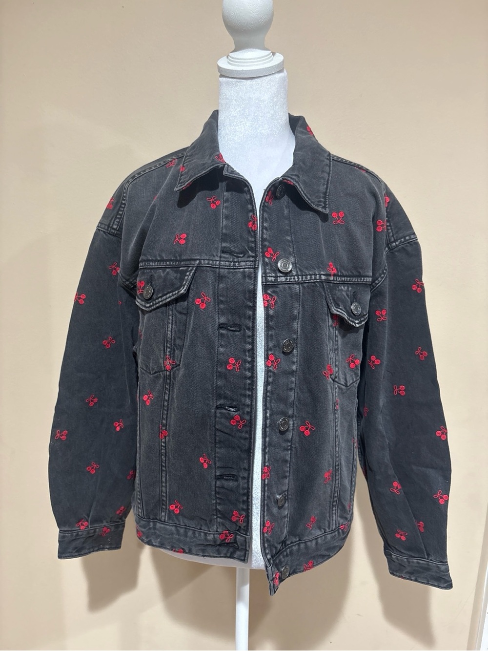 wild fable Black Top with Red Cherry Embroidery